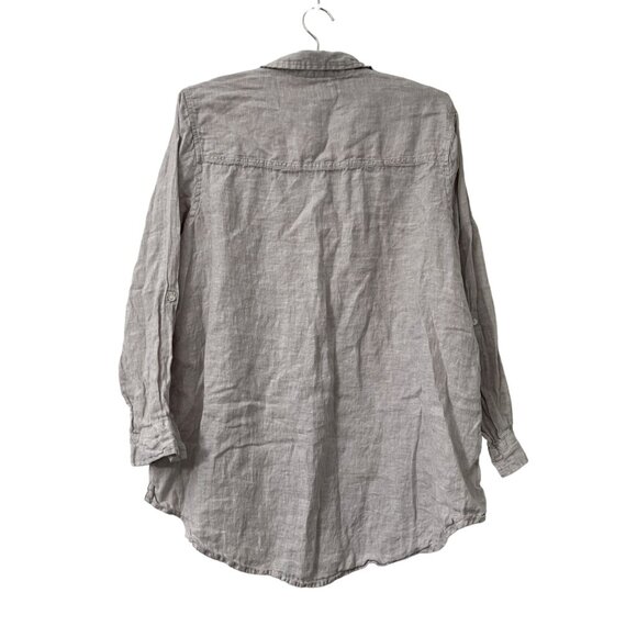 Sigrid Olsen Gray Linen Beachy Roll Tab Sleeve Button Shirt Plus Size 1X - Picture 3 of 5